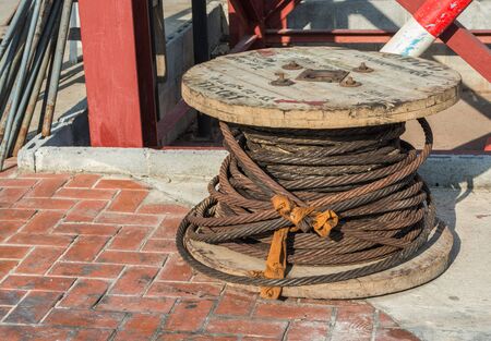 Old steel wire rope cableの写真素材