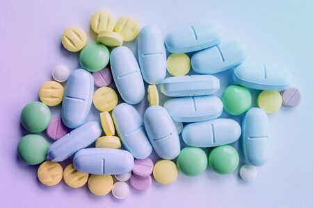 Tablets pills heap color mix medicine medical made with color filters, Soft Focusの写真素材