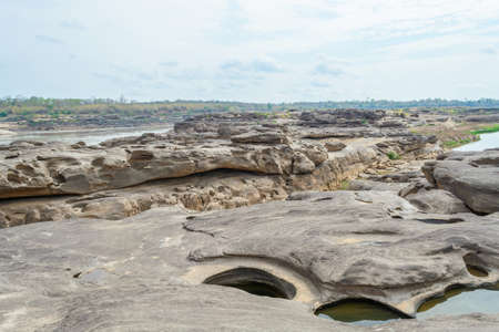 stone landscape, cloud and blue sky. Sam Phan Boke, Ubon Ratchathani Thailandの写真素材