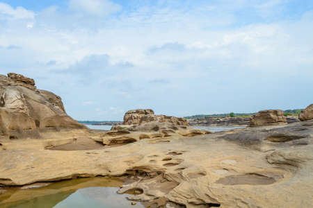 stone landscape, cloud and blue sky. Sam Phan Boke, Ubon Ratchathani Thailandの写真素材