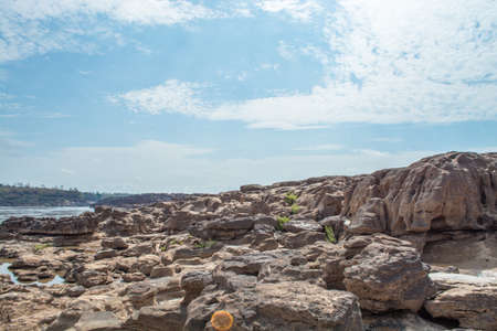 stone landscape, cloud and blue skyの写真素材