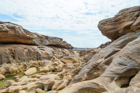 stone landscape, cloud and blue sky. Sam Phan Boke, Ubon Ratchathani Thailandの写真素材