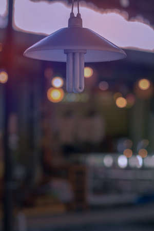 Hanging lamp the light bulb is off in the light of another bulb.