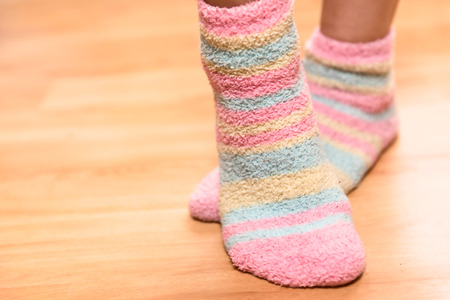 Close up of a colorful soft socks の写真素材