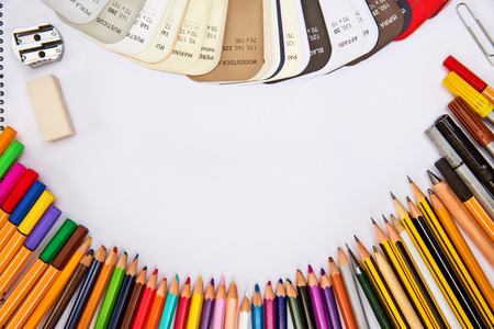 Artist workplace concept with blank canvas in the middle.