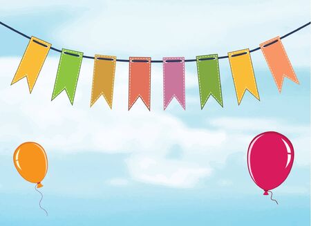 Colorful flags up in the sky. Vector illustration.のイラスト素材