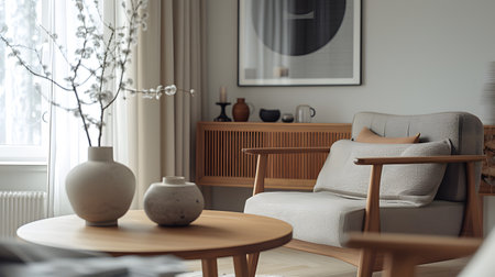 Modern living room with large paintings nordic style decoration There is minimalist style furniture.の素材