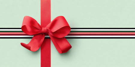 Collage red ribbon bow on pastel background elegant gift wrap with striped ribbon creating festive minimalist compositionの素材