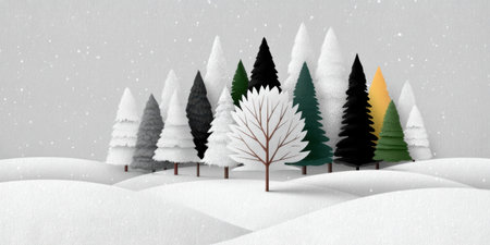 Collage winter forest tree snow hill evergreen pine fir bare tree muted color peaceful scene collageの素材