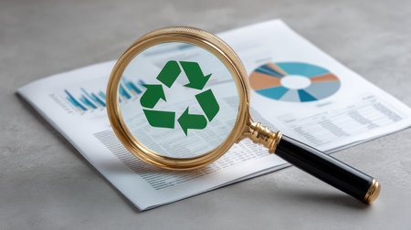 Recycle magnifying glass report sustainability eco concept analysisの素材