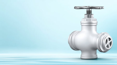 White plumbing valve on blue background food tech concept with soft light and calm moodの素材