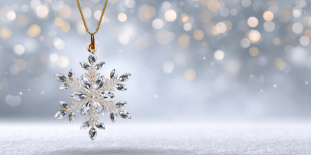 Sparkling snowflake pendant necklace with bokeh lights and winter sparkleの素材