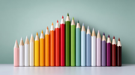 Colored pencil row creates business idea mood with vibrant color gradient and creative conceptの素材
