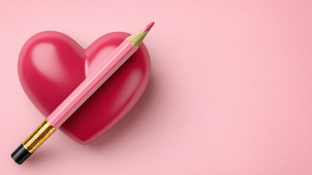 Pink pencil and heart symbol business idea romantic creativity conceptの素材