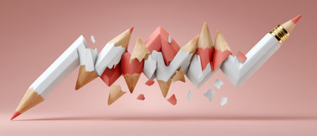 Creative business idea concept with broken pencil graph showing resilience and emotionの素材
