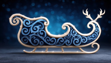 Christmas sleigh blue ornament winter holiday decoration velvet swirl elegant festive scene glowingの素材