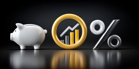 Investment concept with piggy bank growth chart and percentage symbol showing financial planning and saving for future goalsの素材