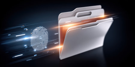 Secure digital folder protected by fingerprint technology for data security and fast access conveying trust and innovationの素材