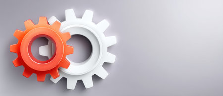 Red gear white gear mechanical concept teamwork engineering connection innovation modernの素材