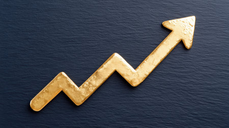 Gold arrow chart symbolizes stable financial growth and rising investment confidenceの素材