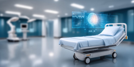 Ai healthcare smart hospital bed with holographic brain monitor and clinical equipmentの素材