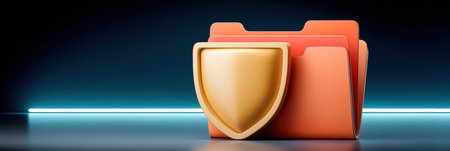 Secure file folder with golden shield symbol cybersecurity protection modern data privacy iconの素材