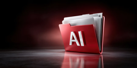 Red folder AI file cybersecurity document folder digital archive secure storageの素材