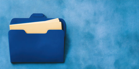Blue file folder with papers suggesting data security and organized document storageの素材