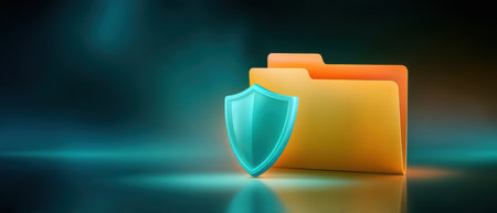 Secure data folder with shield icon conveying data security and protected informationの素材