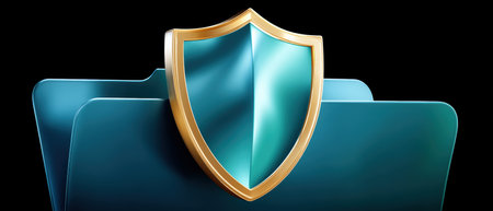 Secure blue folder with shield symbol protecting data security and privacyの素材