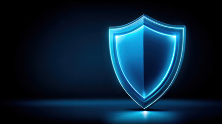 Glossy blue shield data security protection emblem futuristic lightの素材