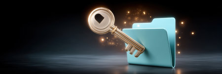 Golden key unlocks secure data folder protecting digital security and privacyの素材