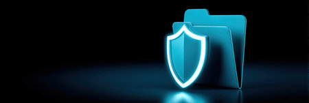 Secure folder concept with glowing shield icon data security and digital protectionの素材