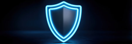 Neon shield data security glowing blue protectionの素材
