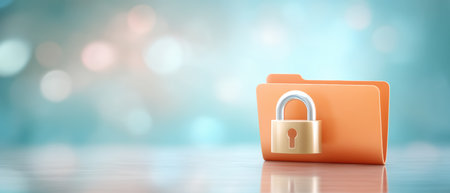 Secure orange folder with padlock symbol cybersecurity concept conveying data protectionの素材