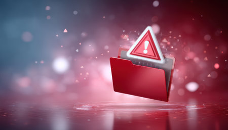 Red folder with alert icon cybersecurity warning message alert folder cybersecurity securityの素材