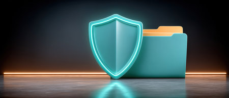 Secure folder concept highlighting data security with glowing shield and digital protectionの素材