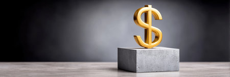 Stable financial concept golden dollar symbol pedestal symbolizing secure investment and growthの素材