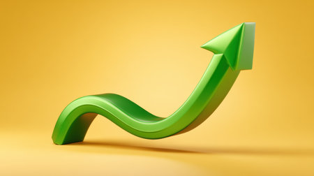 Green upward arrow symbolizing stable financial growth with smooth curve and optimismの素材