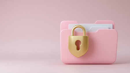 Pink folder with golden padlock protecting data and documents securelyの素材