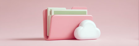 Data pastel folder with cloud backup icon evokes secure digital storage and calm emotionの素材