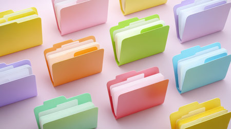 Data pastel file folder organized with colorful paper files creating neat office storage sceneの素材