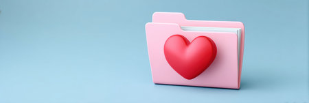 Pink folder with red heart and data concept illustrating love for information and careの素材