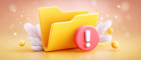 Data folder with alert icon on pastel background conveying data warning and secure messageの素材