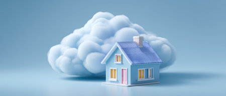 Data modern blue miniature house with cloud backup concept evoking calm securityの素材