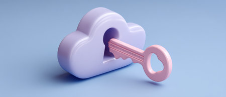 Cloud data security lock with pink key evokes trust and access controlの素材