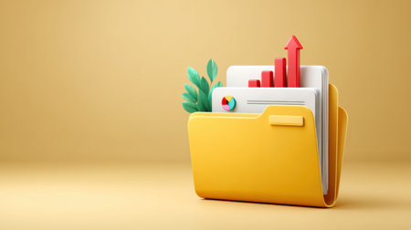 Data folder with colorful chart and upward graph symbolizing growth and analytics warm studioの素材