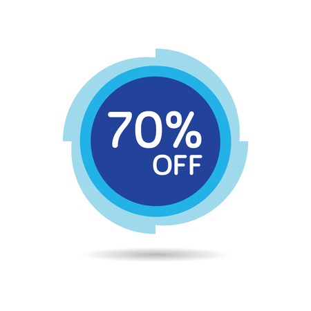 70% OFF Discount Sticker. Sale Blue Tag Isolated Vector Illustration. Discount Offer Price Label, Vector Price Discount Symbol.のイラスト素材
