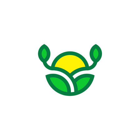 Abstract farm logo, leaf with sun. Vector logo templateのイラスト素材