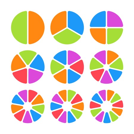 Set of colored pie charts. Templates sectoral graphs in flat style. Colorful elements for infographics. Vectorのイラスト素材